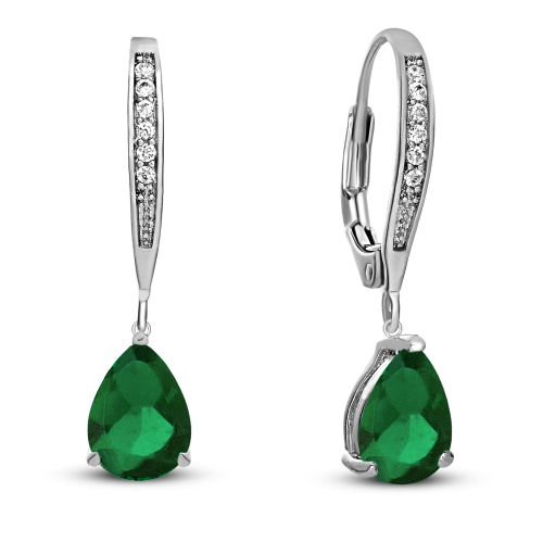 Rozzato Sterling Silver Emerald Cubic Zirconia Teardrop Drop Earrings