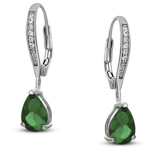 Rozzato Sterling Silver Emerald Cubic Zirconia Teardrop Drop Earrings