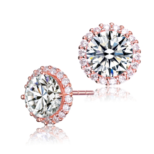 Rozzato Sterling Silver Rose Gold Plated Cubic Zirconia Button Stud Earrings