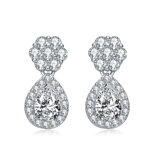 Rozzato Sterling Silver Cubic Zirconia Halo Flower Post Drop Earrings