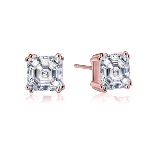 Rozzato Sterling Silver Rose Gold Plated Cubic Zirconia Square Stud Earrings