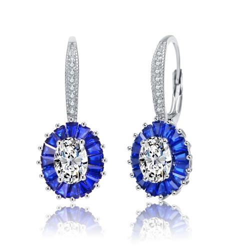 Rozzato Sterling Silver Sapphire Cubic Zirconia Leverback Earrings