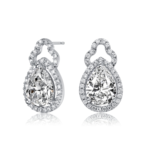 Rozzato Sterling Silver Cubic Zirconia Halo Open Post Drop Earrings