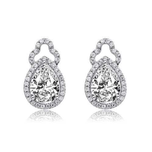 Rozzato Sterling Silver Cubic Zirconia Halo Open Post Drop Earrings