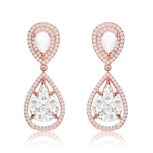 ROZZATO  Sterling Silver Rose Plated Howlite Cubic Zirconia Halo Drop Earrings In Gold