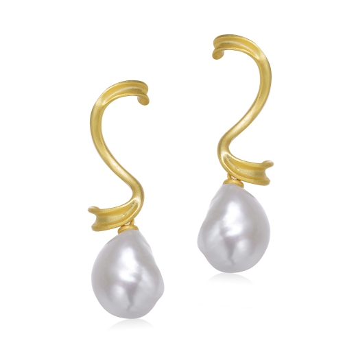 Rozzato Sterling Silver Gold Plated Freshwater Drop Pearl Swirl Earrings