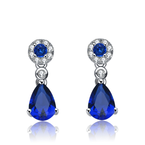 ROZZATO  Sterling Sapphire Cubic Zirconia Halo Drop Earrings In Silver