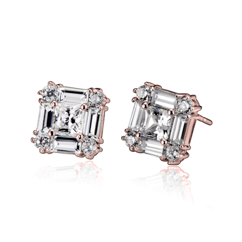 ROZZATO  Sterling Silver Rose Plated Cubic Zirconia Square Stud Earrings In Gold