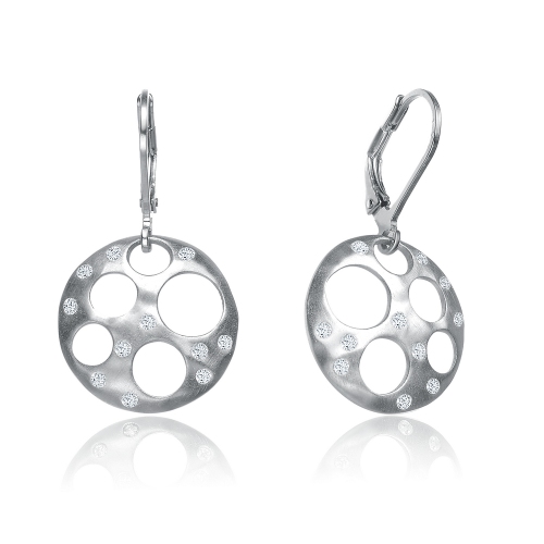 Rozzato Sterling Silver Cubic Zirconia Bubble Brushed Earrings