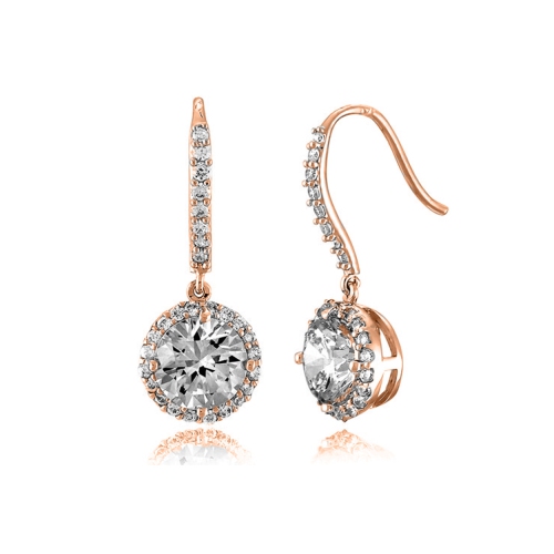 ROZZATO  Sterling Silver Rose Plated Cubic Zirconia Round Euro Drop Earrings In Gold