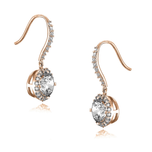 Rozzato Sterling Silver Rose Gold Plated Cubic Zirconia Round Euro Drop Earrings