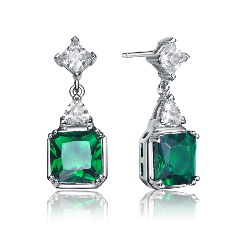Rozzato Sterling Silver Emerald Cubic Zirconia Drop Earrings