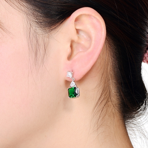 Rozzato Sterling Silver Emerald Cubic Zirconia Drop Earrings