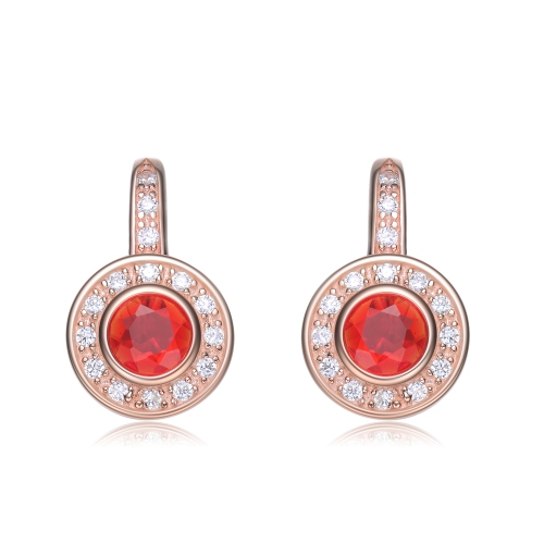 Rozzato Sterling Silver Rose Gold Plated Red Cubic Zirconia Round Drop Earrings