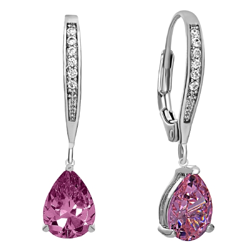 Boucles d'oreilles pendantes en argent sterling avec zircon cubique rose