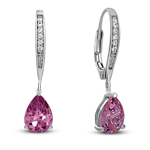 Rozzato Sterling Silver Pink Cubic Zirconia Dangling Earrings