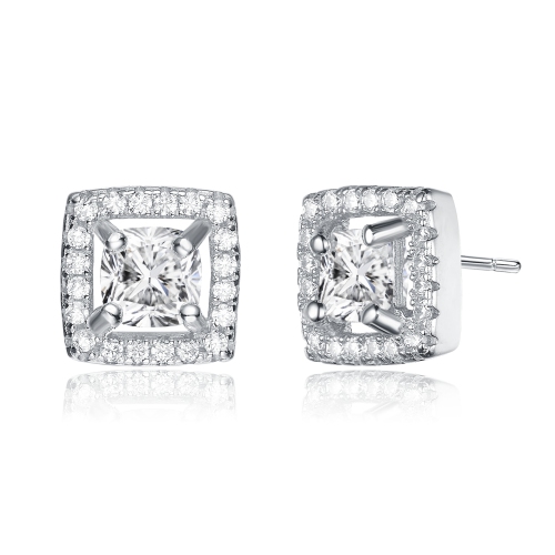 Rozzato Sterling Silver Cubic Zirconia Square Halo Stud Earrings