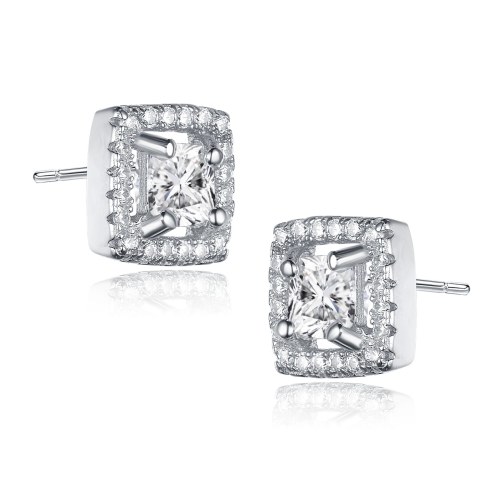 Rozzato Sterling Silver Cubic Zirconia Square Halo Stud Earrings