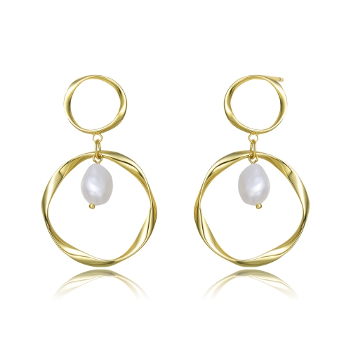 Rozzato Sterling Silver Gold Plating Freshwater Pearl Open Round Earrings