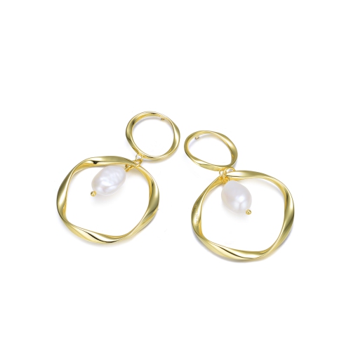 Rozzato Sterling Silver Gold Plating Freshwater Pearl Open Round Earrings
