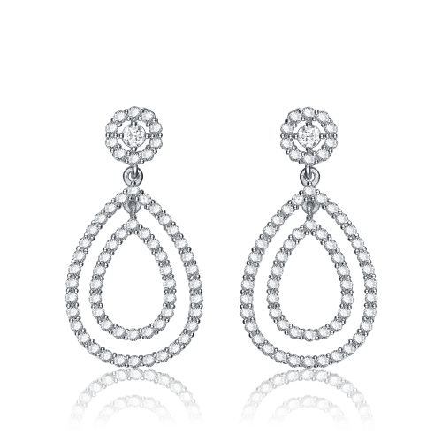 Rozzato Sterling Silver Cubic Zirconia Double Pave Drop Earrings