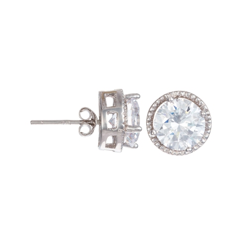 Rozzato Sterling Silver Cubic Zirconia Button Stud Earrings