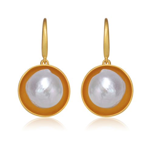 Rozzato Sterling Silver Gold Plated Freshwater Pearl Hook Earrings