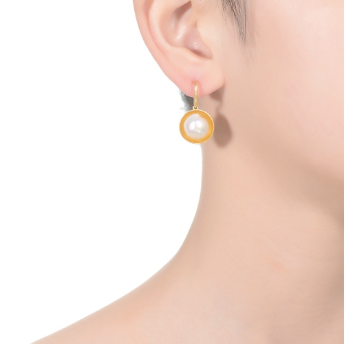 Rozzato Sterling Silver Gold Plated Freshwater Pearl Hook Earrings