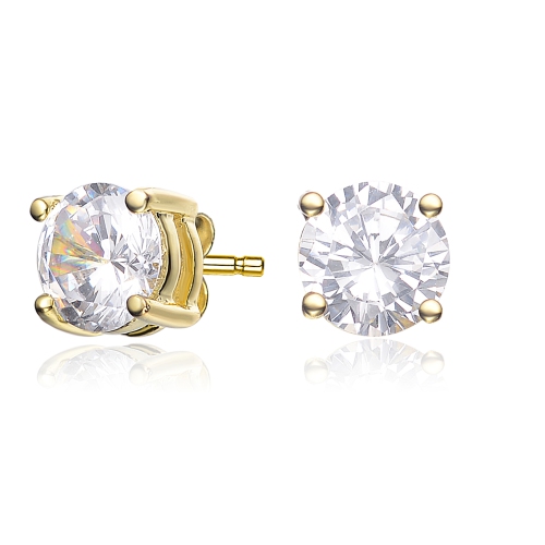 Rozzato Sterling Silver Gold Plated Cubic Zirconia Solitaire Stud Earrings