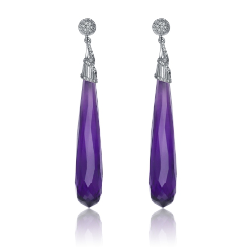 Rozzato Sterling Silver Amethyst Cubic Zirconia Drop Earrings