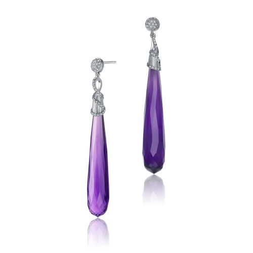 Rozzato Sterling Silver Amethyst Cubic Zirconia Drop Earrings
