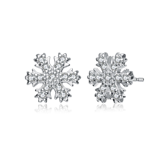 Rozzato Sterling Silver Cubic Zirconia Snowflake Stud Earrings