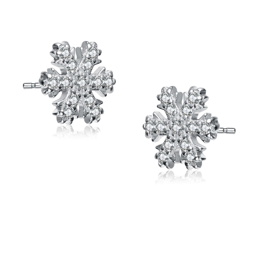 Rozzato Sterling Silver Cubic Zirconia Snowflake Stud Earrings
