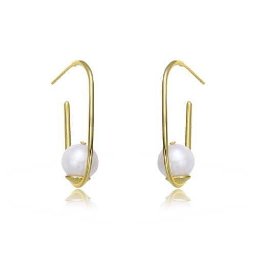 Rozzato Sterling Silver Gold Plating Freshwater Pearl Hoop Earrings
