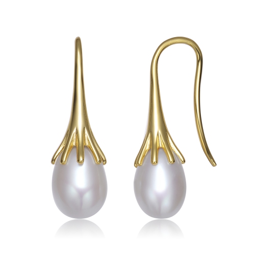 Rozzato Sterling Silver Gold Plated Freshwater Pearl Hook Earrings