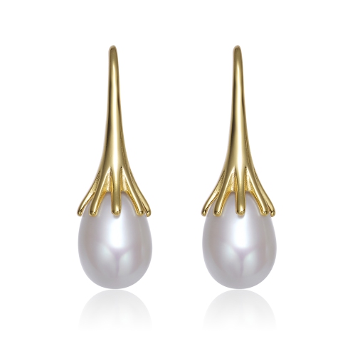 Rozzato Sterling Silver Gold Plated Freshwater Pearl Hook Earrings