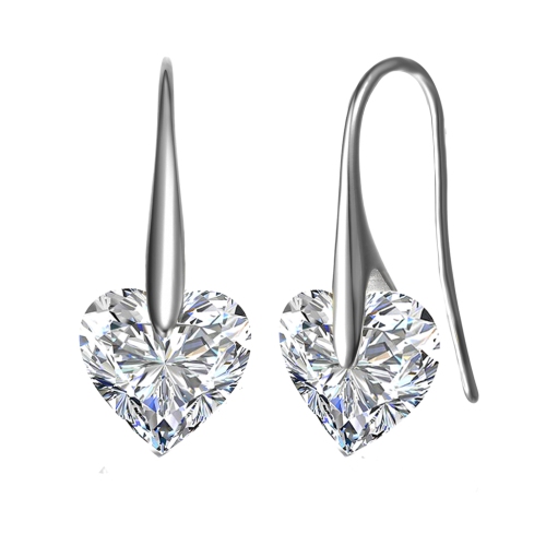 Rozzato Sterling Silver Cubic Zirconia Heart Hook Earrings
