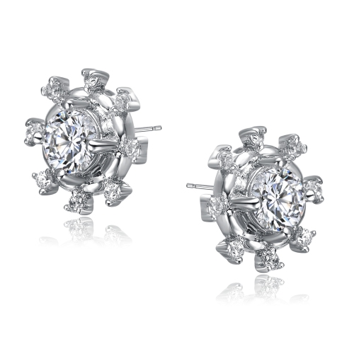 Rozzato Sterling Silver Cubic Zirconia Heart Earrings