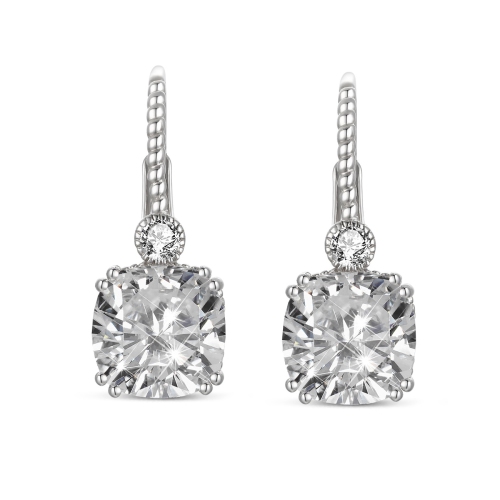 Rozzato Sterling Silver Cubic Zirconia Leverback Drop Earrings