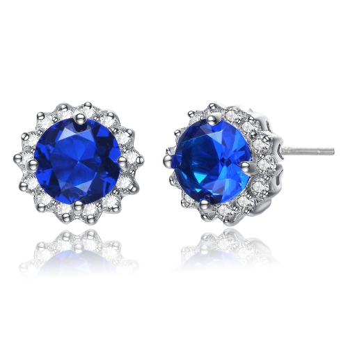 Rozzato Sterling Silver Sapphire Cubic Zirconia Button Earrings