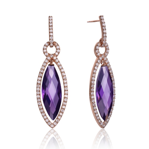 ROZZATO  Sterling Silver Rose Plated Amethyst Cubic Zirconia Teardrop Earrings In Gold