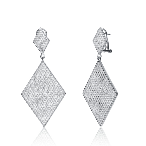 Rozzato Sterling Silver Cubic Zirconia Pave Drop Earrings