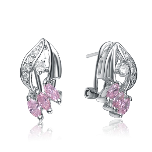 Rozzato Sterling Silver Pink Cubic Zirconia Stud Earrings