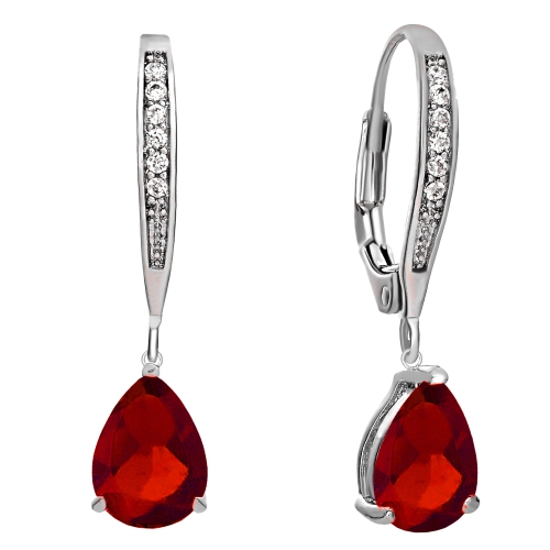 Rozzato Sterling Silver Ruby Cubic Zirconia Dangling Earrings