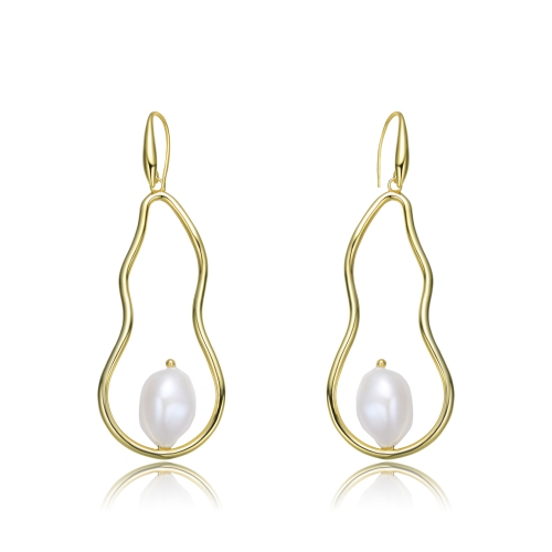 ROZZATO  Sterling Silver Plating Freshwater Pearl Dangling Earrings In Gold