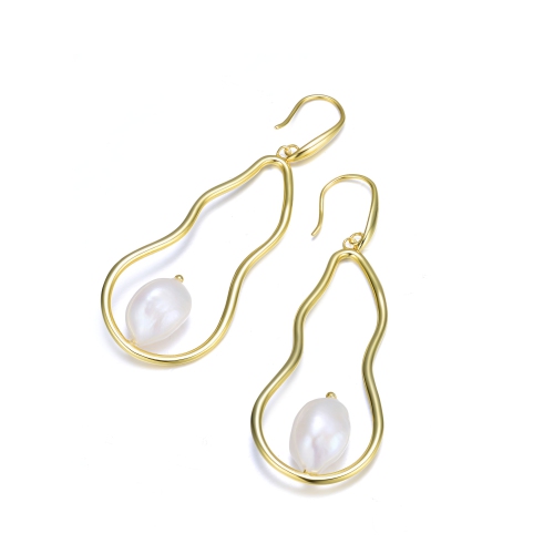 Rozzato Sterling Silver Gold Plating Freshwater Pearl Dangling Earrings