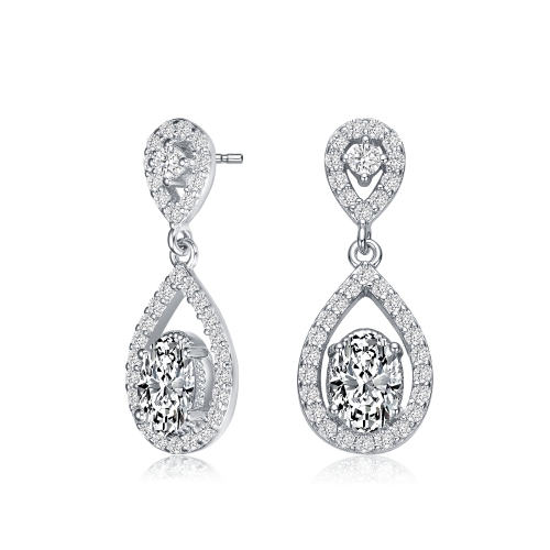 Rozzato Sterling Silver Cubic Zirconia Halo Two Pear Drop Earrings