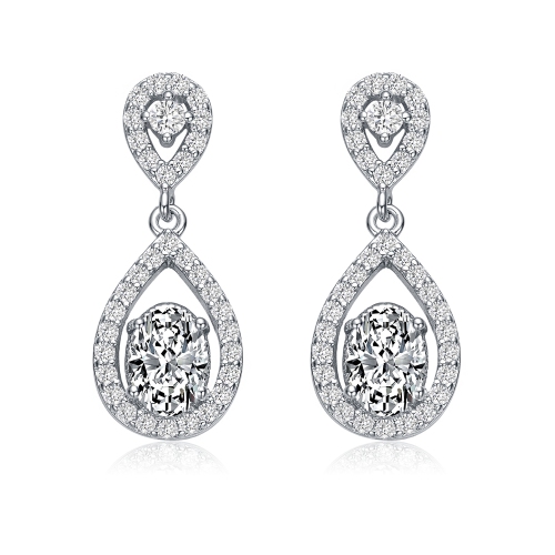 Rozzato Sterling Silver Cubic Zirconia Halo Two Pear Drop Earrings