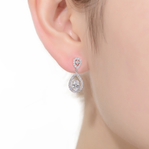 Rozzato Sterling Silver Cubic Zirconia Halo Two Pear Drop Earrings