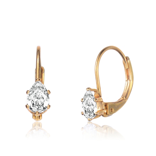 Rozzato Sterling Silver Gold Plated Cubic Zirconia Leverback Drop Earrings